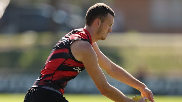 Nik Cox of the Bombers at training in 2025.